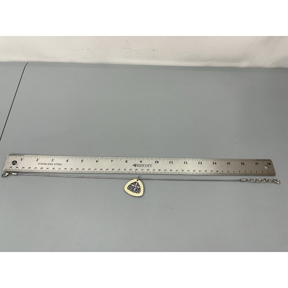 Brighton Highland Park Silver Gold Tone Hammered Medallion 18" Pendant Necklace - Picture 7 of 8